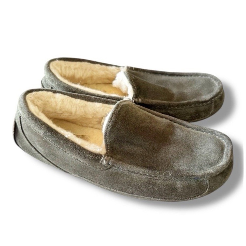 Men's Ugg Ascot Sherpa Lined Casual Warmth Slip On Slippers Sz 7 Olive Green